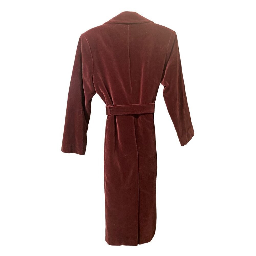 VTG B. Altman & Co Oneup Women's Burgundy Velvet Long Trench Coat Belt PKTS USA - Picture 4 of 9